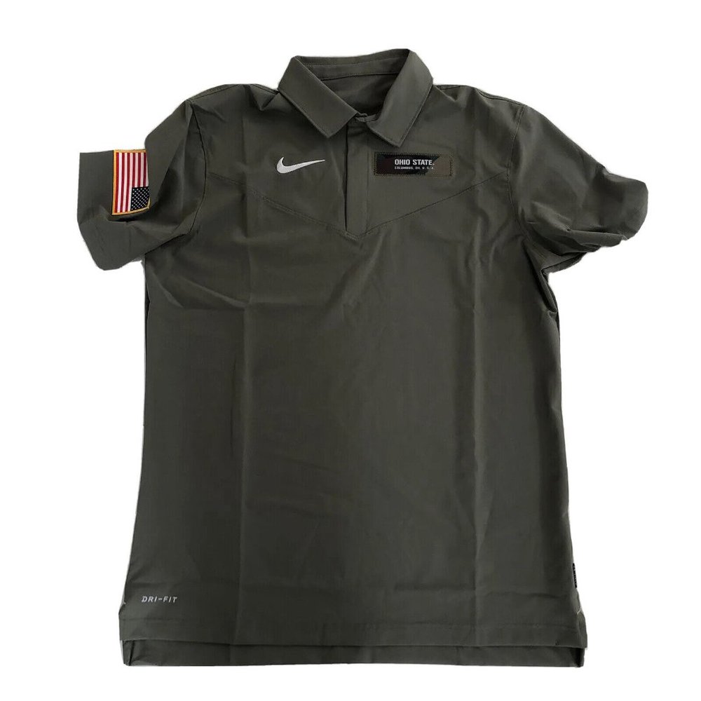 Nike Olive Green Dri-FIT Polo with American Flag Sleeve Patch